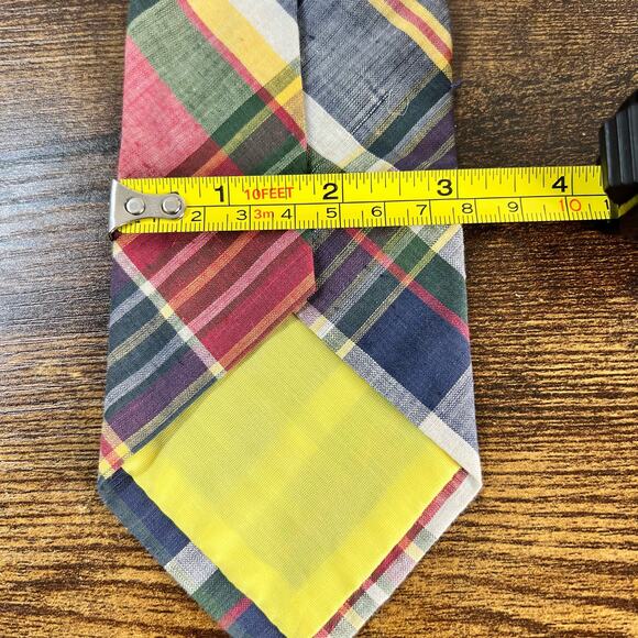 Reis of New Haven Neck Tie Mark Fore Strike Plaid Linen Cotton Holiday Work VTG - Picture 5 of 8